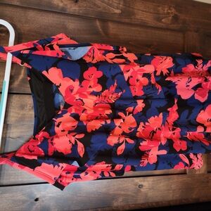 Floral Tankini Top - Black and Red
